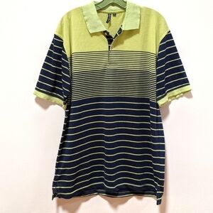 True Rock Men's Green/Blue Short Sleeve Striped Polo Shirt Size Large